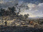 Jan Wijnants Landscape with cattle on a country road. France oil painting artist